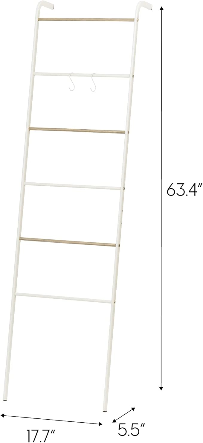 IRIS USA Clothing Rack, Blanket or Garment Ladder, Easy to Assemble, Standing Metal Sturdy Garment Rack, Small Space Storage Solution, Modern Versatile Design, Long-Term Durability, Ladder, White