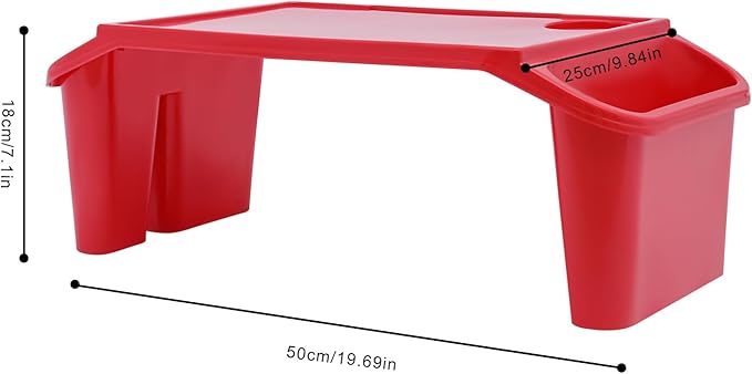 6 Pcs Kids Lap Desk Tray, Plastic Breakfast Lap Desk Trays with Side Pockets and Slot, Portable Lap Table Snack Tray for Eating, Writing, Drawing, Game, 19.69" L x 9.84" W x 7.1" H (Red*6)