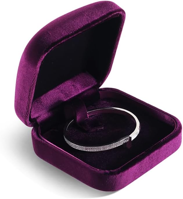 Resilient Velvet Ring Earrings Bracelet Necklace Display Box, Travel Mini Jewelry Organizer Case (Purple, Bracelet Box)
