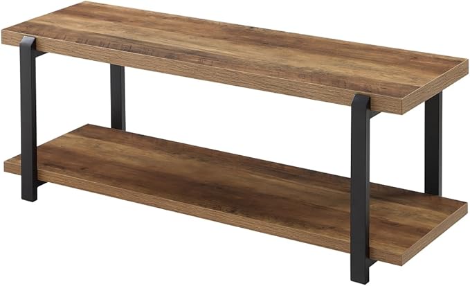 FOLUBAN Entryway Bench, Industrial Shoe Storage Bench for Bedroom Living Room, Modern Indoor Bench Seat for Hallway Front Door Entrance, Easy Assembly, Oak 47 inch