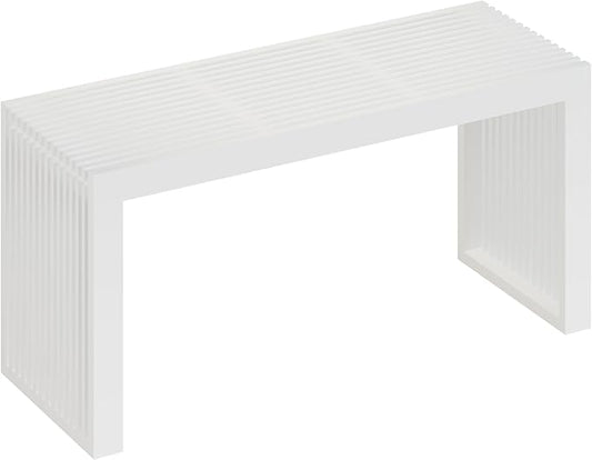 Bamboo Dining Bench Indoor Long Entryway Shoe Rack Benchs,Outdoor Modern Wood Benches 35 Inch Bamboo Bench for Living Room Hallway Bedroom Bathroom White