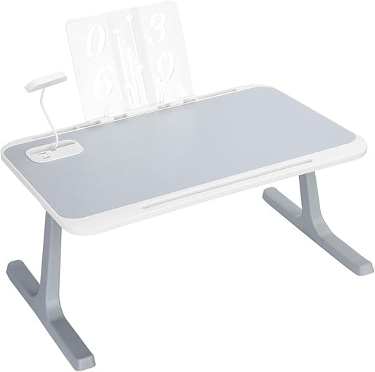 Laptop Bed Tray Table, Lap Desk with Night Lamp, Storage Drawer, Phone Charging Function, Foldable Laptop Bed Desk Laptop Workstation, Laptop Tables for Bed, a Children's Bed Table Grey