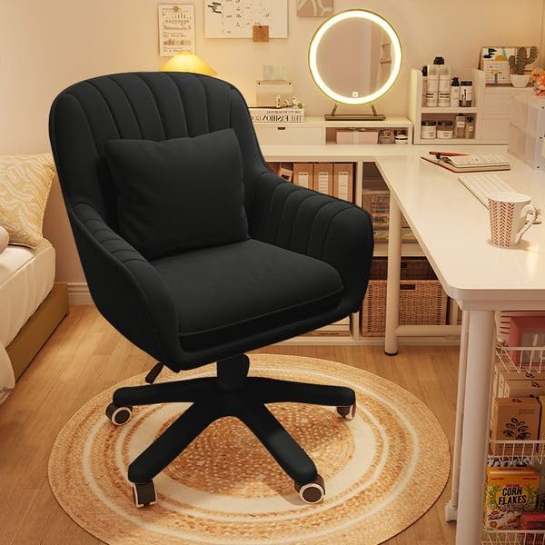 Home Office Chair Computer Chair with Mid-Back Upholstered Modern Tufted Computer Task Chair Swivel Height Adjustable Velvet Accent Chair Suitable for Bedroom, Study
