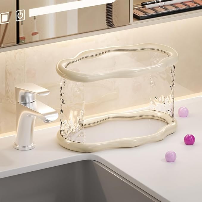 Bathroom Countertop Organizer, 2 Tier Bathroom Organizer and Storage, Acrylic Vanity Organizer Standing Holder Shelf, Perfume Makeup Skincare Cosmetic Desk Organizer for Bedroom Dressing Table, White