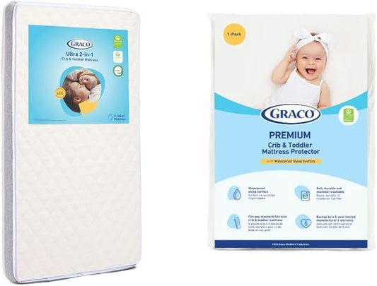 Graco Ultra Dual-Sided Crib Mattress & Protector Value Bundle (1-Pack) – Includes GREENGUARD Gold Certified Crib Mattress, GREENGUARD Gold Certified Waterproof Protector