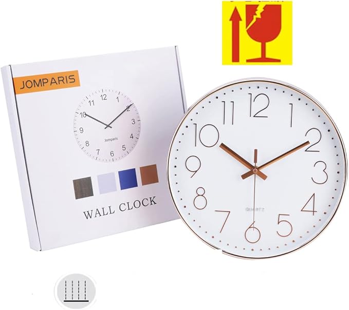 jomparis 10 Inch Silver Wall Clock Battery Operated Silent & Non-Ticking Wall Clock for Home Office Bathroom