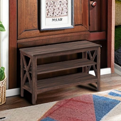 VASAGLE, Entryway Storage Bench, 2-Tier Shoe Rack, 11.8 x 31.5 x 18.9 Inches, Holds up to 300 lb, Farmhouse Style, for Living Room, Bedroom, Maroon Brown ULSB053K51