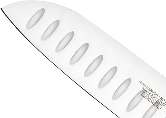 Mercer Culinary Millennia Colors Santoku Knife, 7-Inch Granton Edge, Red