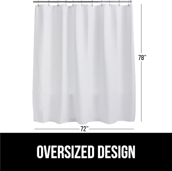 GORILLA GRIP Waffle Shower Curtain, Thick Weighted Fabric, 72x78, Wrinkle and Rust Resistant, Classic Hotel Quality Design, Heavy Duty Long Curtains for Bathroom Showers, Bath Tubs, Machine Wash White