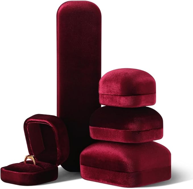 Resilient Velvet Ring Earrings Bracelet Necklace Display Box, Travel Mini Jewelry Organizer Case (Red, Long Chain Box)