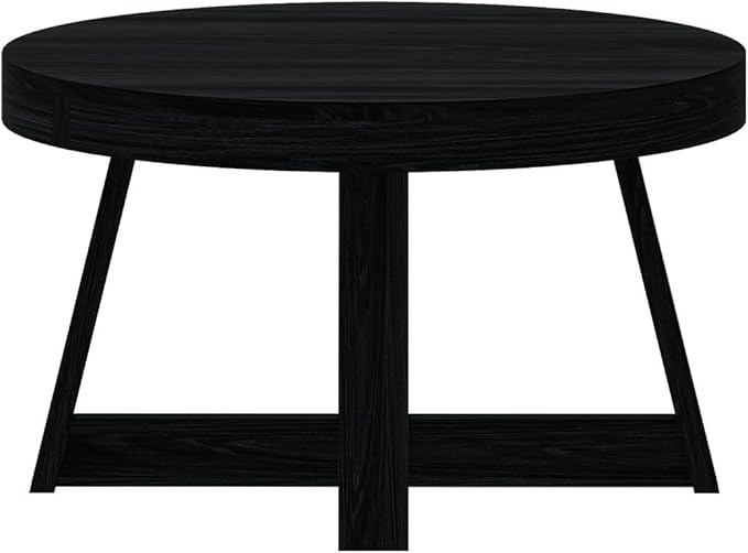 Plank+Beam Classic Round Coffee Table, 30 Inch Farmhouse Coffee Table, Mini Center Tables for Small Spaces, Small Living Space Tea Table, Black Wirebrush