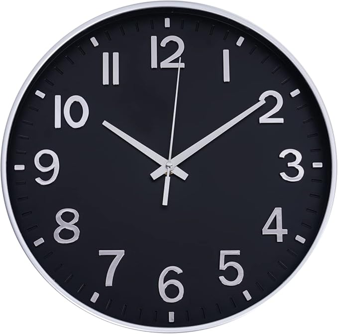 HZDHCLH Modern Wall Clocks Battery Operated,12 inch Silent Non Ticking Round Clock for Wall,Wall Clock for Kitchen Bedroom Living Room Office Classroom Decor (Black and Silver)