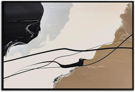 Abstract Wall Art Canvas Decor Abstract Art Paintings for Living Room Brown and Grey Fantasy Graffiti Pictures for Home Bedroom Kitchen Decorations 24x36 Inches with Black Frame