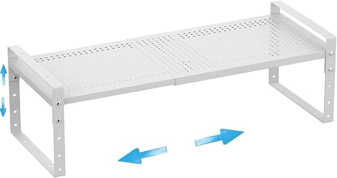 Expandable,Adjustable & Stackable Spice Rack, Cabinet Kitchen Countertop Shelf Organizer,Metal Pantry Storage Shelves - Space-Saving Storage Solution(1Pack/White/Medium)