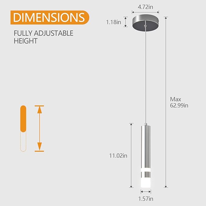 Modern Pendant Light Kitchen Fixture Dimmable LED Chrome Mini Pendant Lighting fo Kitchen Island Bedroom Bedside Table Small Pendant Lights (2-Pack)