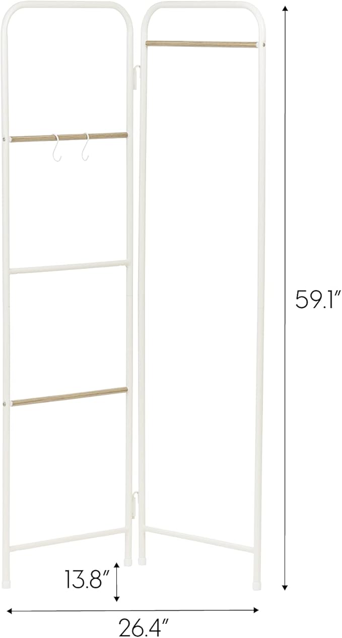 IRIS USA 2 Panels Collapsible Clothes Rack with Shelf, Customizable Garment, Foldable Drying Locked and Leveled, Modern and Fashionable, White