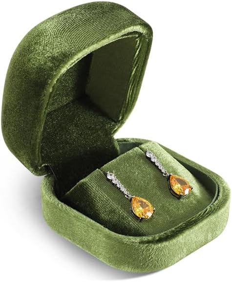 Resilient Velvet Ring Earrings Bracelet Necklace Display Box, Travel Mini Jewelry Organizer Case (Green, Earrings Box)