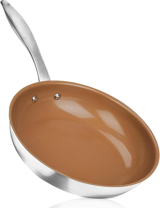 duxtop Ceramic Nonstick Frying Pan 9.5" Stir Fry Pan Skillet with Stainless Steel Handle, PFAS Free, Dishwasher & Oven Safe, All Stovetops & Induction Compatible