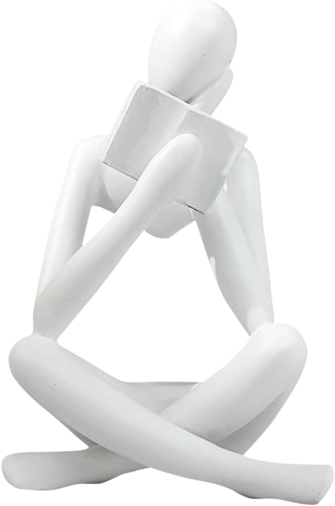 Gold Reading Women Statue, Thinker Sculptures, Abstract Art Ornament, Modern Aesthetic Figurine Decoration, Suitable for Home Living Room Bedroom Office Shelf Table Desk Bookshelf Decor (White Right)