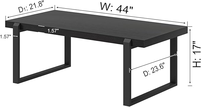 EXCEFUR Modern Black Coffee Table, Industrial Wooden and Metal Center Table for Living Room, Rectangle Cocktail Tea Table, Black Oak, 44 Inch