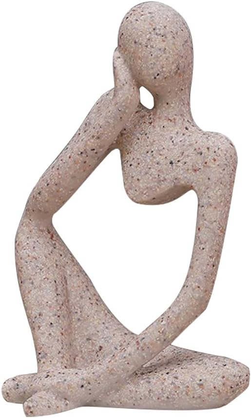 BOPART Sandstone Thinker Statues Home Decor Resin Small Thinker Sculpture Coffee Table Decor Modern Abstract Figurine for Living Room Office Desk Decor