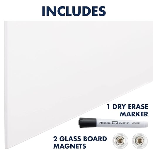 Quartet Glass Whiteboard, Magnetic Dry Erase Board, Wall Mounted Whiteboard for Office, School and Home, 42"W x 74"H, White (Q014274IMW)