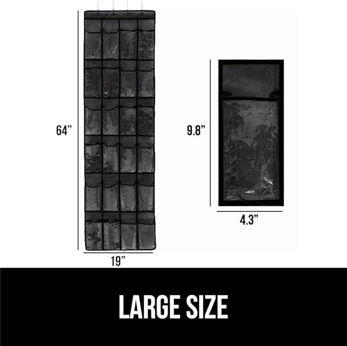 GORILLA GRIP Over the Door Shoe Organizer, 24 Large Breathable PVC Pockets, Space Saving Hanging Storage Holder, Closet Rack Hanger Holds Up to 40 lbs, Hangs on Closets for Shoes 2 Pack, Black