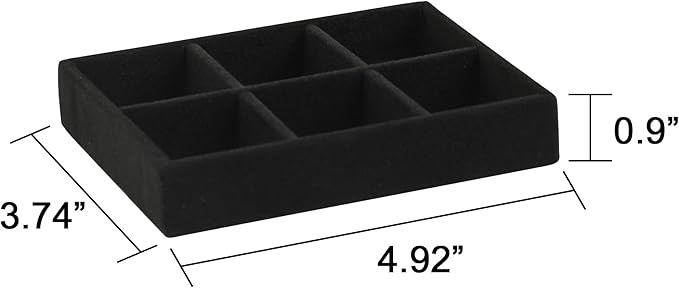 Frebeauty Small Jewelry Tray Set,Stackable Velvet Jewelry Organizer Tray,Mini Jewelry Drawer Organizer,Drawer Inserts,4.92 x 3.74 x 0.9 Inches,6 Grid Earring Organizer for Women(Set 2,Black)
