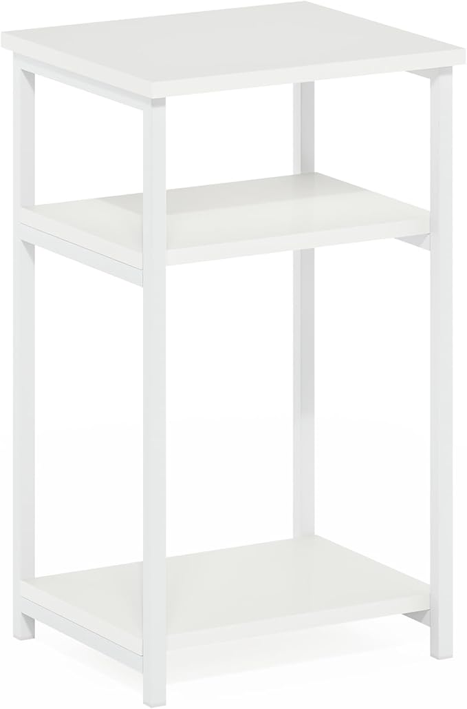 Furinno Just 3-Tier Industrial Metal Frame End Table with Storage Shelves, 1-Pack, White/White