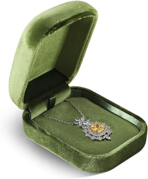 Resilient Velvet Ring Earrings Bracelet Necklace Display Box, Travel Mini Jewelry Organizer Case (Green, Necklace Box)