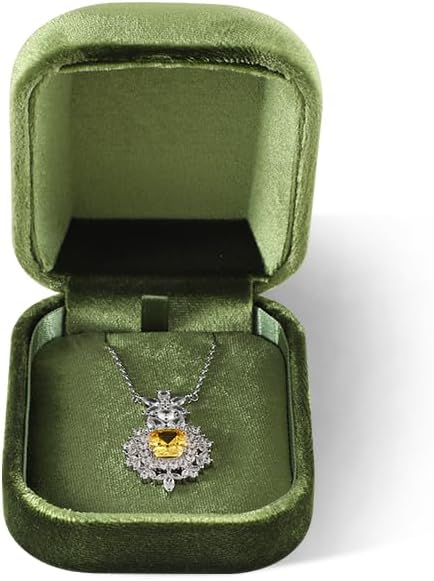 Resilient Velvet Ring Earrings Bracelet Necklace Display Box, Travel Mini Jewelry Organizer Case (Green, Necklace Box)