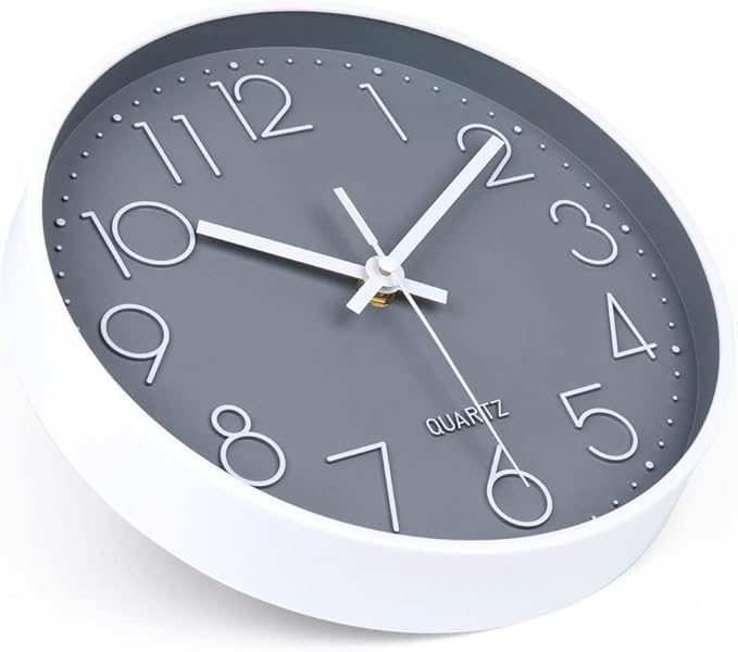 jomparis 10 Inch Gray Wall Clock Battery Operated Silent & Non-Ticking Wall Clock for Home, Bathroom, Bedroom, Kitchen