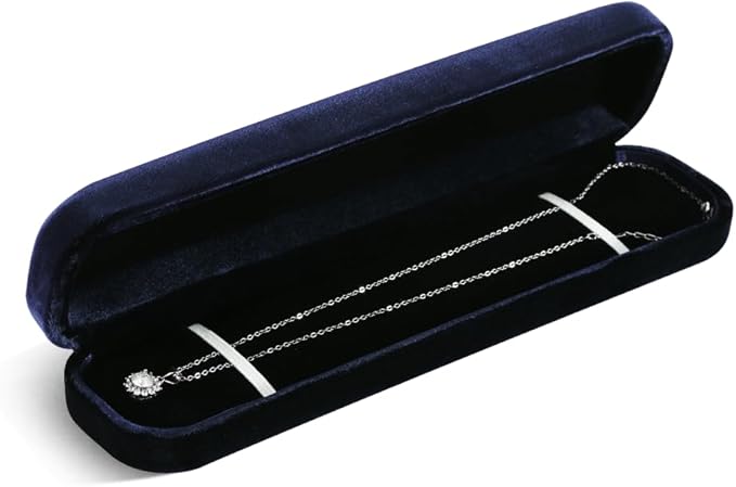 Resilient Velvet Ring Earrings Bracelet Necklace Display Box, Travel Mini Jewelry Organizer Case (Blue, Long Chain Box)