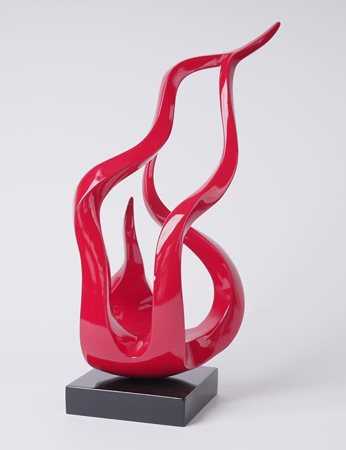 Abstract Sculpture Decor Modern Arts Flame Figurine Table Centerpiece Statue Polyresin Red 16.5 inch