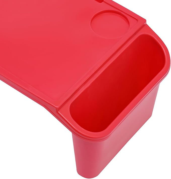 6 Pcs Kids Lap Desk Tray, Plastic Breakfast Lap Desk Trays with Side Pockets and Slot, Portable Lap Table Snack Tray for Eating, Writing, Drawing, Game, 19.69" L x 9.84" W x 7.1" H (Red*6)