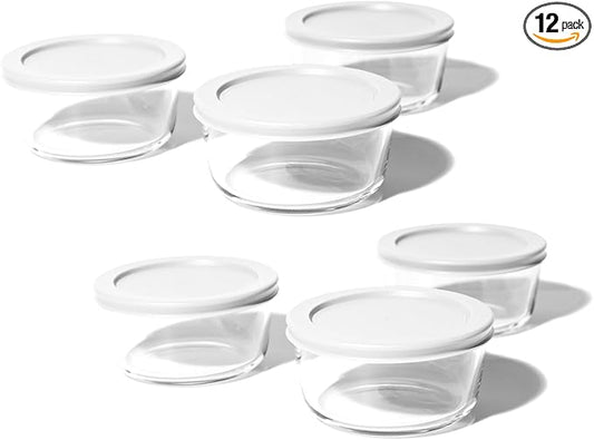 12-Piece Glass Food Storage Containers Set (6 Containers + 6 BPA-Free Lids) | 2-Cup, Leakproof | Microwave, Freezer, Oven & Dishwasher Safe | Ideal for Meal Prep & Pantry Organization