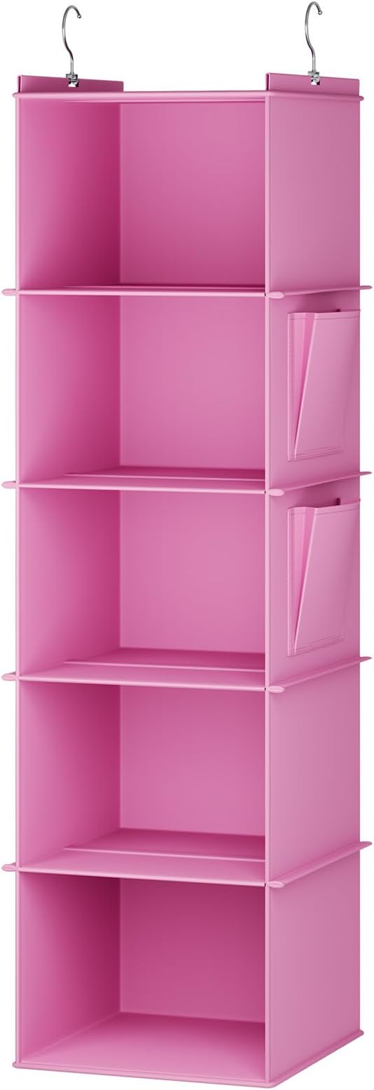 Hanging Closet Organizer, 5-Shelf Closet Hanging Storage Shelves, Light Pink