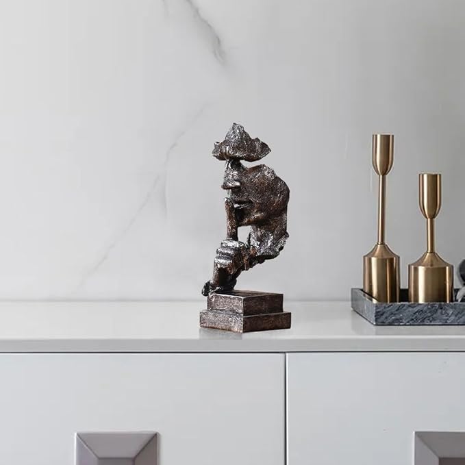 Silence is a Golden Statue Modern Mens Creative Office Home Room Decorations Sculpture Bookshelf Decorative 4.7 x 4.3 x 13.1in(Ancient Gold) Modern Home Décor
