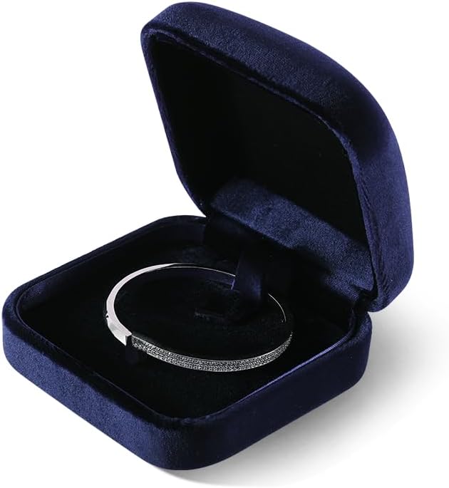 Resilient Velvet Ring Earrings Bracelet Necklace Display Box, Travel Mini Jewelry Organizer Case (Blue, Bracelet Box)