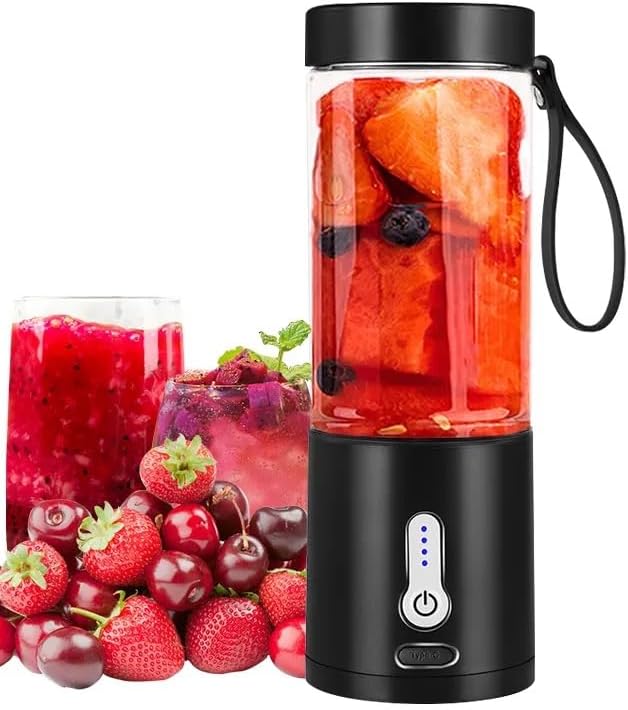 Portable Juicer Blender – 530ml USB Rechargeable Personal Blender for Shakes, Smoothies & Juice – Food Grade PC, Leak-Proof Rubber Seal, Lightweight Travel Bottle Mixer – Black