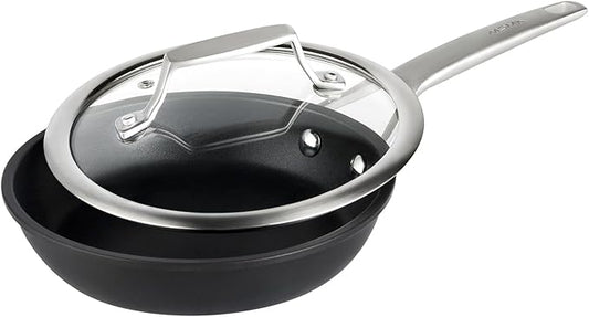 MsMk 10 Inch Frying Pan Nonstick with Lid, Titanium and Diamond Non Stick Coating From USA, PFAS & PFOA Free Non-Toxic, Scratch-resistant, for Induction, Ceramic and Gas Cooktops, Oven Safe