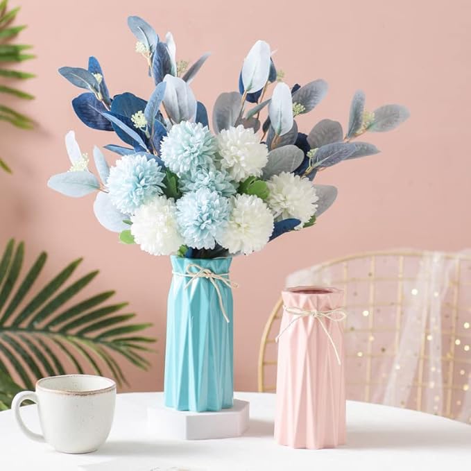 Ceramic Blue Vase Flower Vase for Home Decor Modern Style 9.5 inch Tall Vase for Table Shelf Home Decor Vase for Fireplace Bedroom Kitchen Living Room Wedding Office Desk Birthday Gifts