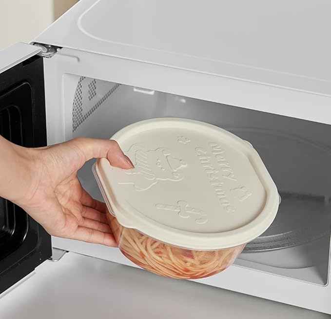 Plastic Food Storage Container Set, 4 Containers with Lids, Assorted Colors (ROUND HOLIDAY CHEER)