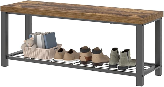 EXCEFUR Entryway Bench, Modern Wood and Metal Storage Bench for Hallway Front Door Entrance, Industrial Indoor Shoe Rack Bench Seat for Living Room Bedroom, 43.3 Inch Rustic Brown