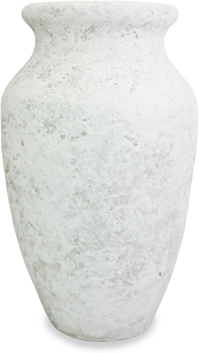 roro Handmade 7.5 Inch Rustic Farmhouse White Textured Ceramic Prunus Vase – Classic Decorative Flower Vase for Home, Office, or Shelf Centerpiece
