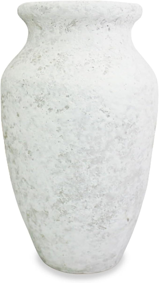 roro Handmade 7.5 Inch Rustic Farmhouse White Textured Ceramic Prunus Vase – Classic Decorative Flower Vase for Home, Office, or Shelf Centerpiece