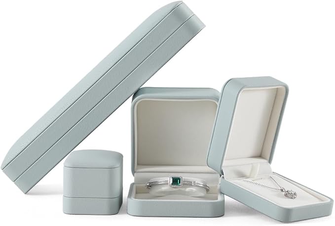 Necklace Gift Box Leather Necklace Jewelry Box,Teal Necklace Case,Luxury Necklace Display Box For Jewellery Store, Light Blue