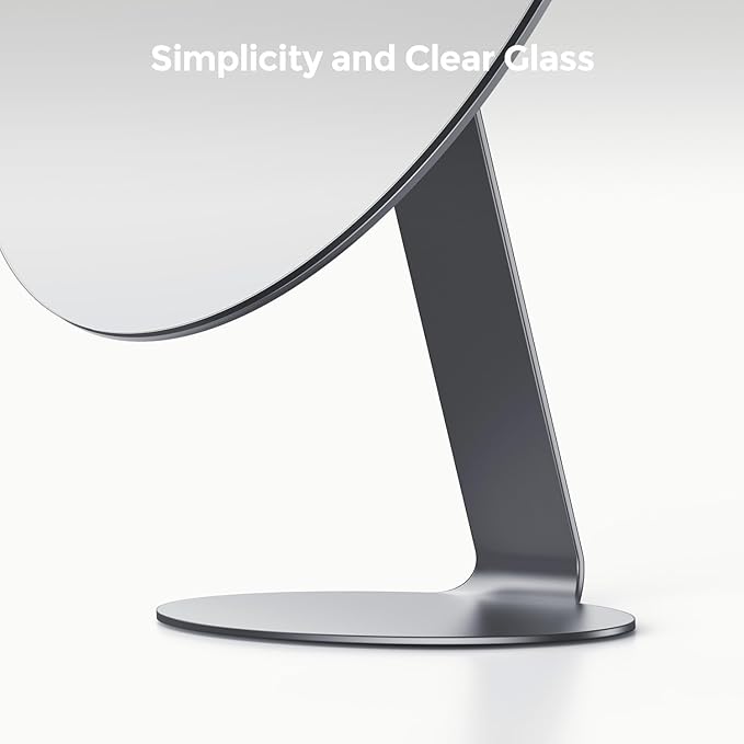 Oval Makeup Mirror for Desk, 12 Inch Frameless Metal Standing Table Top Mirror, Adjustable Angle