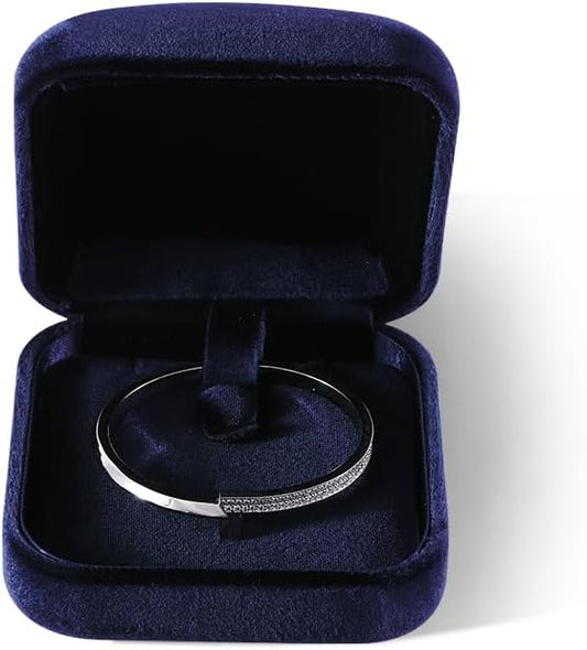 Resilient Velvet Ring Earrings Bracelet Necklace Display Box, Travel Mini Jewelry Organizer Case (Blue, Bracelet Box)