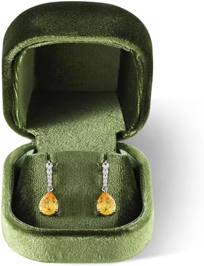 Resilient Velvet Ring Earrings Bracelet Necklace Display Box, Travel Mini Jewelry Organizer Case (Green, Earrings Box)